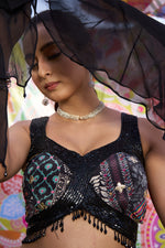 Load image into Gallery viewer, Black Organza Printed And Sequins Work Flair Lehenga Choli With Ruffle Dupatta
