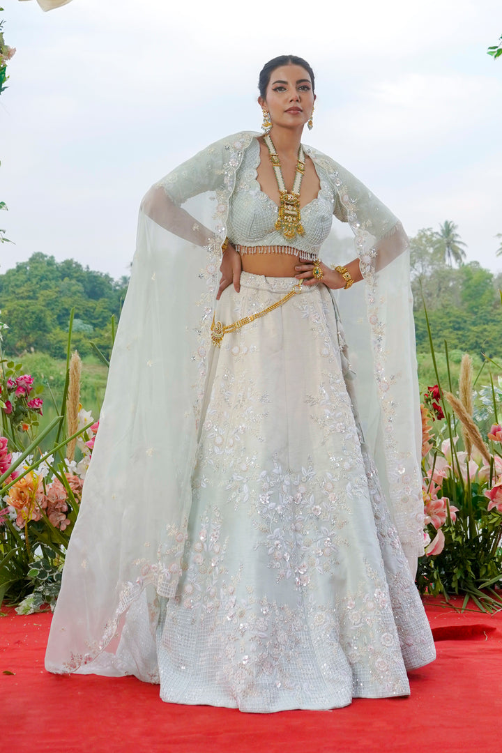 White Pure Raw Silk Sequins Work Lehenga Choli With Organza Dupatta