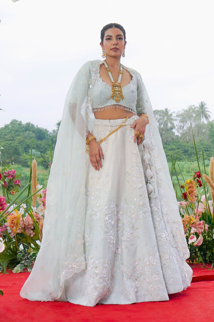 White Pure Raw Silk Sequins Work Lehenga Choli With Organza Dupatta