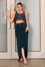 Load image into Gallery viewer, Organza Dhoti Skirt With Monotone Waist Jacket Indo Western
