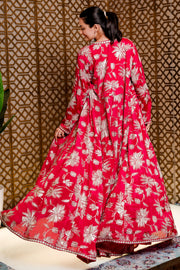 Cherry Chinon Crepe Indo Western With Sequins Long Jacket