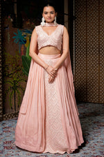 Load image into Gallery viewer, Crepe Crop Top With Pearl And Sequins Bow Neck Dupatta
