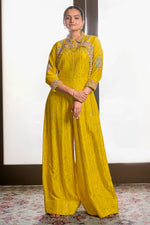 Load image into Gallery viewer, Yellow Pure Silk Jumpsuit With Gully Handwork
