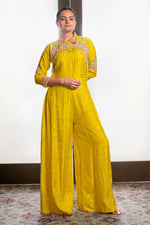 Load image into Gallery viewer, Yellow Pure Silk Jumpsuit With Gully Handwork
