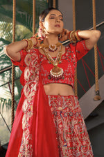 Load image into Gallery viewer, Red Color Captivating Heavy Embossed Embroidery Bridal Lehenga Choli
