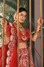 Load image into Gallery viewer, Red Color Captivating Heavy Embossed Embroidery Bridal Lehenga Choli
