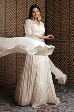 Load image into Gallery viewer, Off White Pure Georgette Designer Gown With Monotone Hand Work Sleeves
