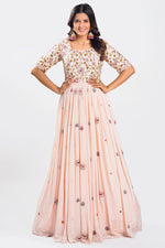 Load image into Gallery viewer, Pink Color Chinon Fabric Gown With Hand French Knot and Jardoshi Work
