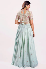 Aqua Blue Tone Chinon Fabric Readymande Gown With Hand Work