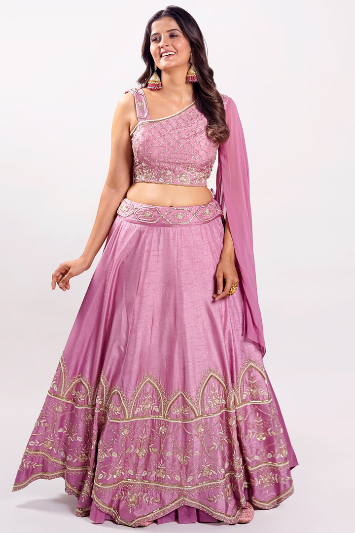 Pure Dola Silk Pearl And Sequence Work Lehenga With One Sided Pattern Blouse