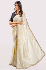 Load image into Gallery viewer, Pure Tusser Tissue Jardoshi Border Work Saree With Contrast Blouse
