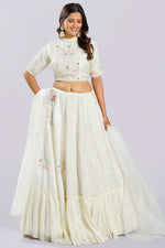 Load image into Gallery viewer, Two Side Work Half N Half Look Lehnga With High Neck Blouse
