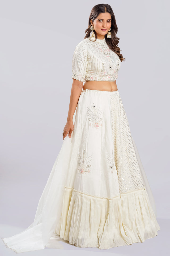 Two Side Work Half N Half Look Lehnga With High Neck Blouse