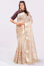 Load image into Gallery viewer, Beige Color Tissue Fabric Resham Work All Over Readymade Saree
