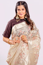 Load image into Gallery viewer, Beige Color Tissue Fabric Resham Work All Over Readymade Saree
