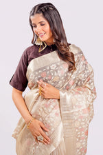 Load image into Gallery viewer, Beige Color Tissue Fabric Resham Work All Over Readymade Saree
