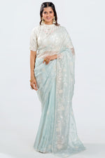 Load image into Gallery viewer, Passtle Blue Organza Fabric Pearl And Sequence Work Saree
