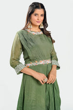 Load image into Gallery viewer, Mahendi Green Pearl Work Drape Style Readymade Gown
