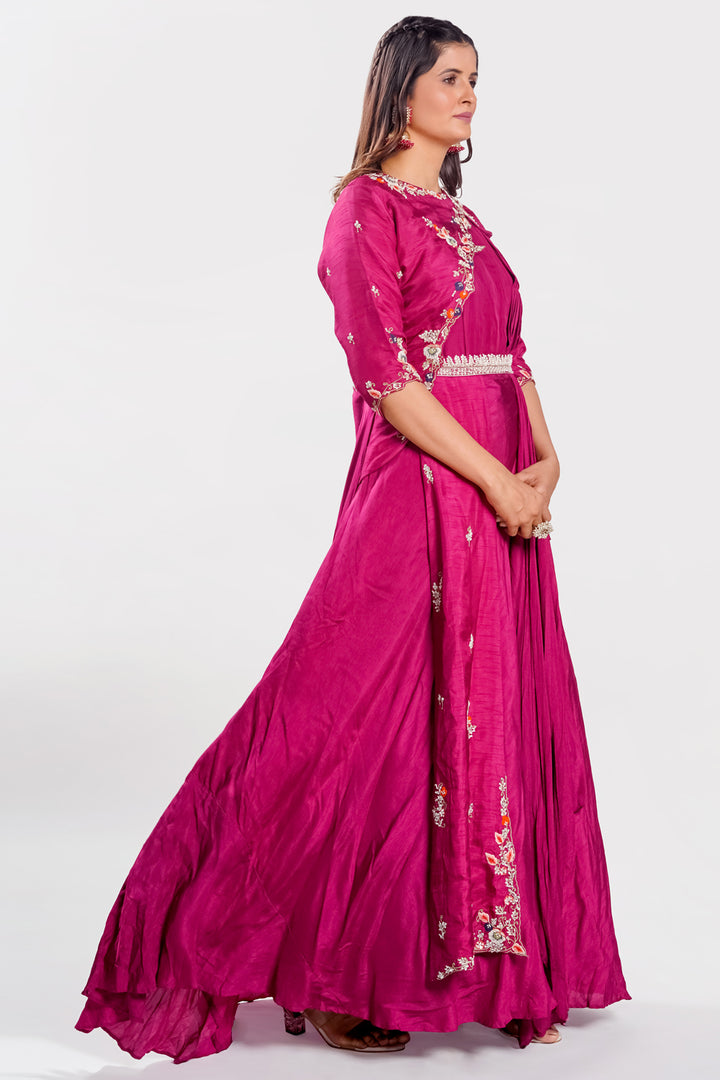 Cherry Pink Hand Work Readymade Gown