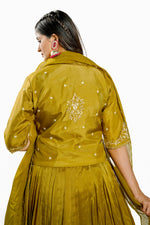 Load image into Gallery viewer, Olive Color Silk Fabric Hand Work Indo Western Lehenga With Jacket
