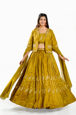 Load image into Gallery viewer, Olive Color Silk Fabric Hand Work Indo Western Lehenga With Jacket
