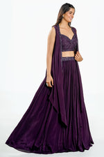 Load image into Gallery viewer, Purple Wine Color Sequence Work Indo Western Lehenga
