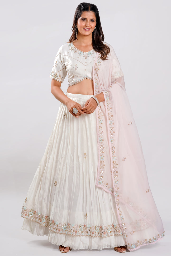 White Color Silk Sequence Work Readymade Lehenga Choli