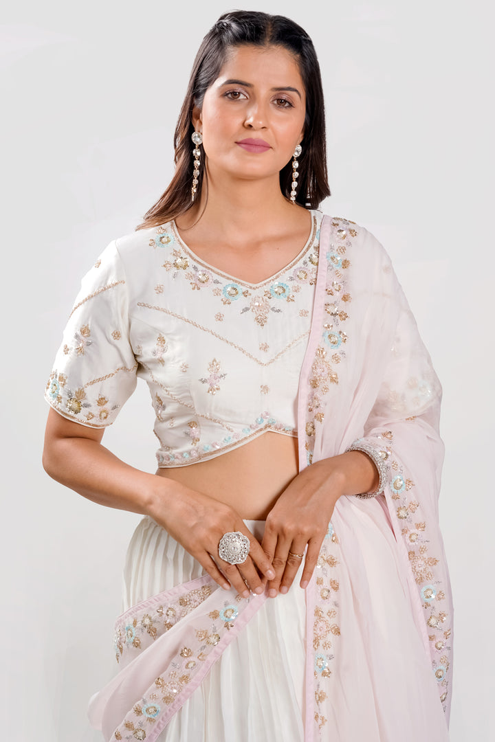 White Color Silk Sequence Work Readymade Lehenga Choli