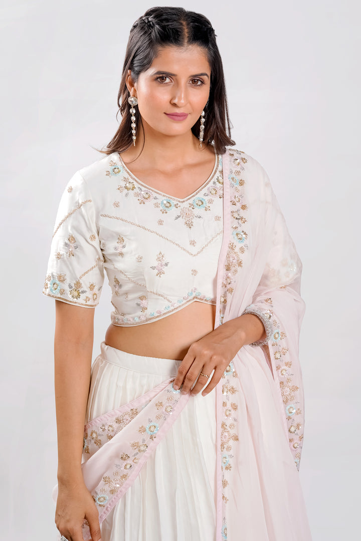 White Color Silk Sequence Work Readymade Lehenga Choli