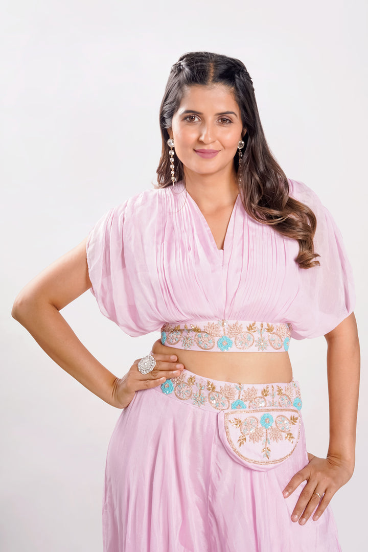 Pink Color Readymade Pocket Palazzo With Stylish Blouse