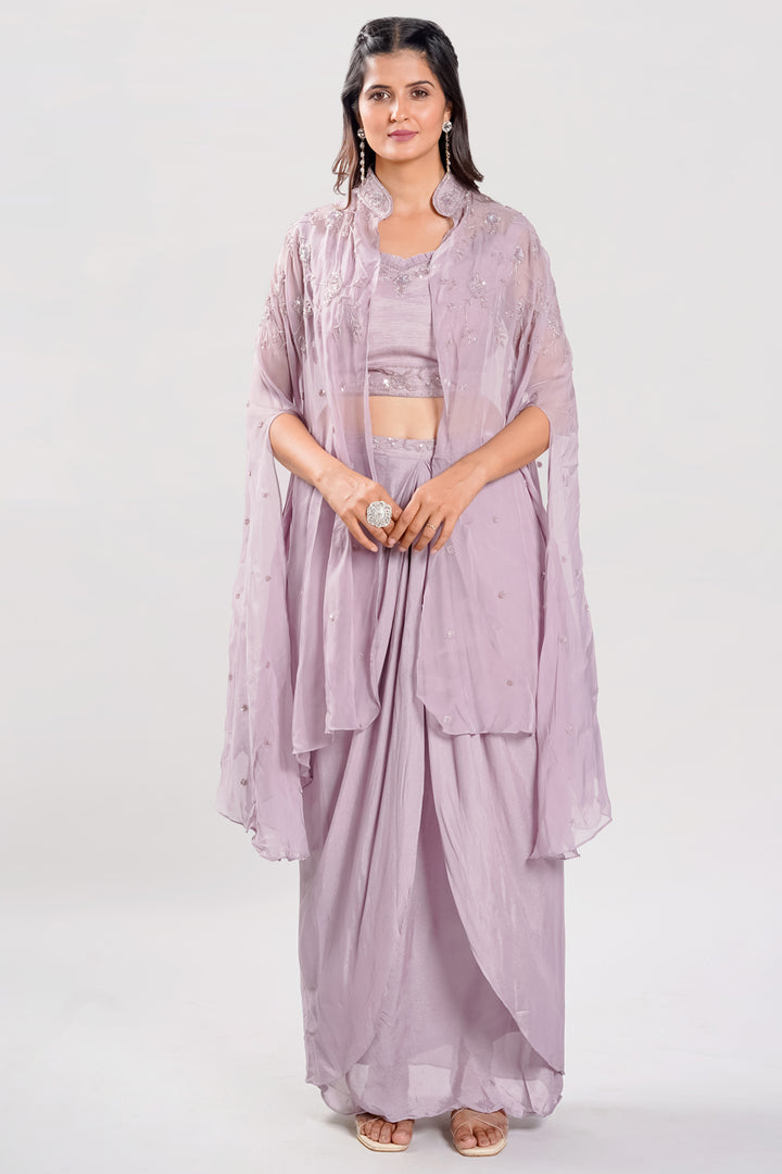 Lavender Color Hand Work Cape Style Cocktail Outfit