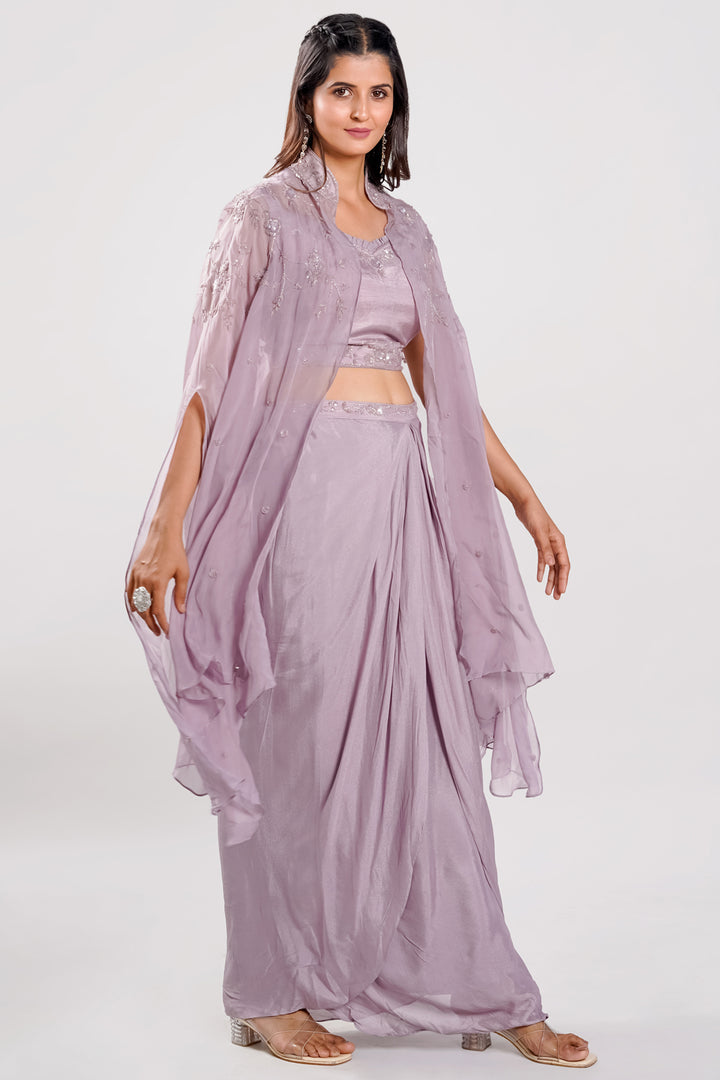 Lavender Color Hand Work Cape Style Cocktail Outfit