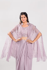 Load image into Gallery viewer, Lavender Color Hand Work Cape Style Cocktail Outfit
