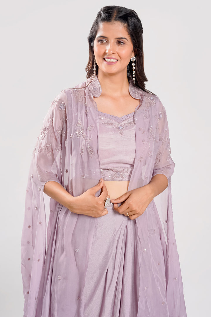 Lavender Color Hand Work Cape Style Cocktail Outfit