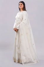 Load image into Gallery viewer, Satin Fabric White Readymade Poshak Top With Pleated Lehenga And Dupatta
