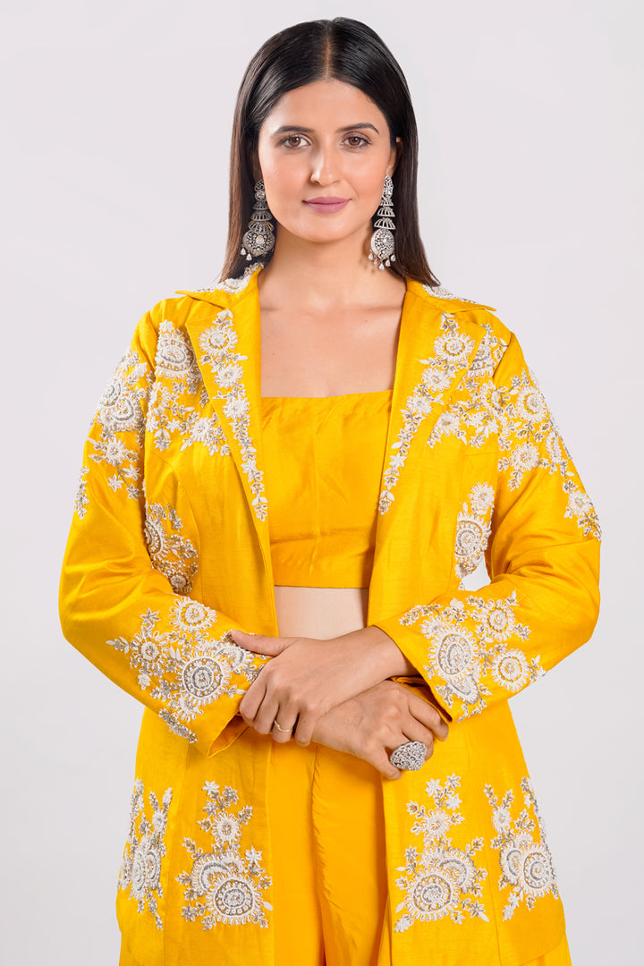 Yellow Color Dola Silk Readymade Co-Ord Set