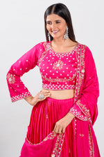 Load image into Gallery viewer, Pink Satin Silk Two Layered Pleated Lehenga Choli
