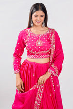 Load image into Gallery viewer, Pink Satin Silk Two Layered Pleated Lehenga Choli
