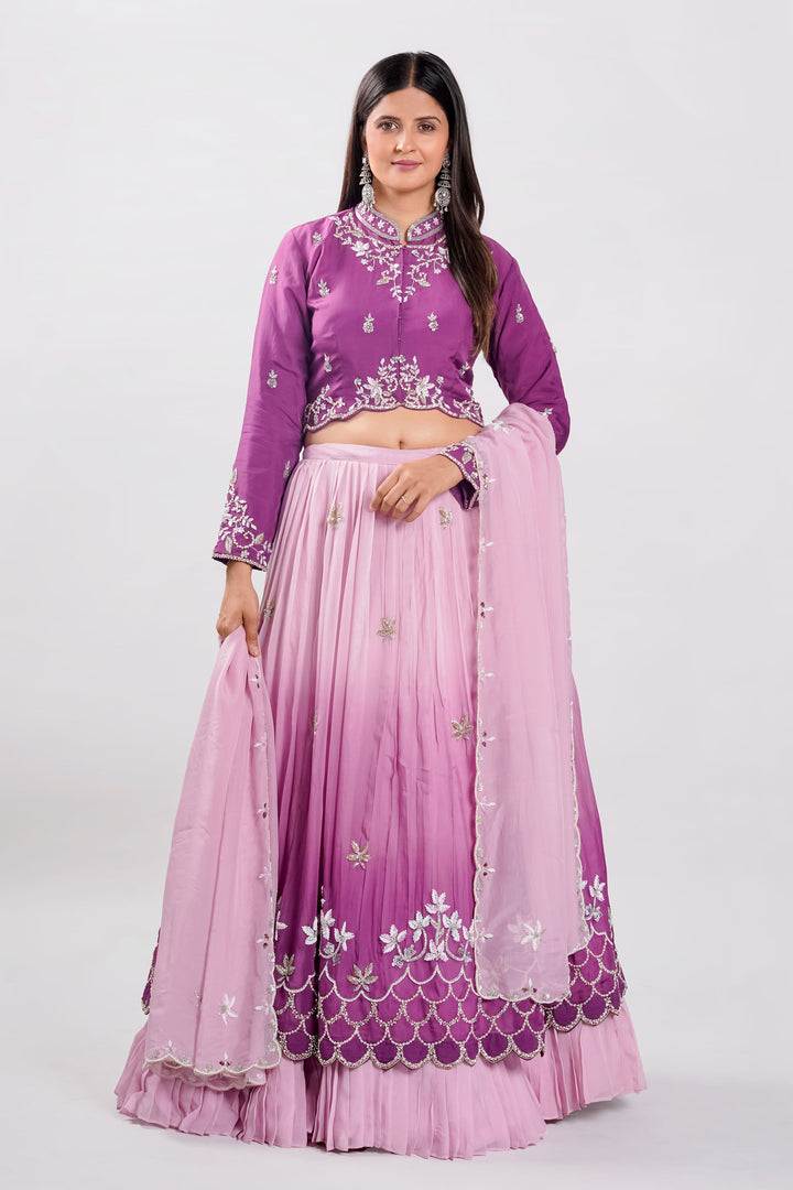 Purple Color Organza Two Layered Pleated Lehenga Choli