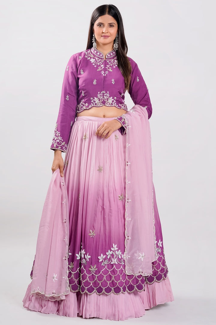 Purple Color Organza Two Layered Pleated Lehenga Choli