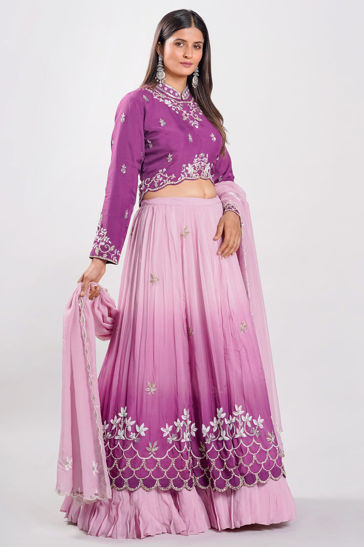 Purple Color Organza Two Layered Pleated Lehenga Choli