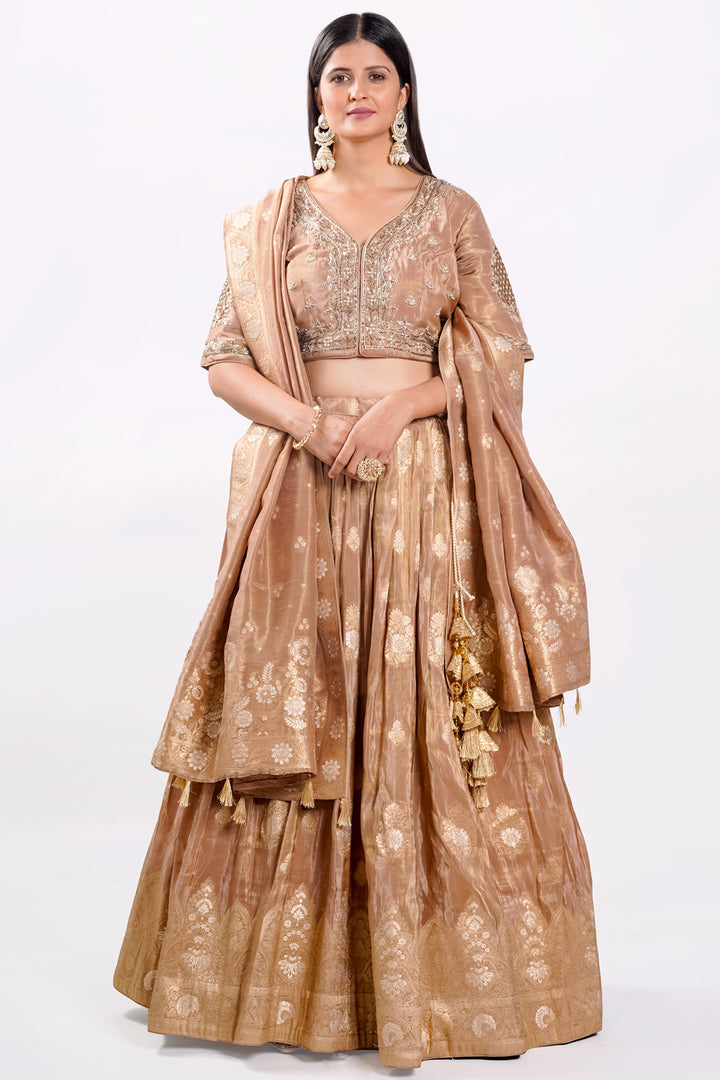 Tissue Fabric Light Brown Color Readymade Lehenga