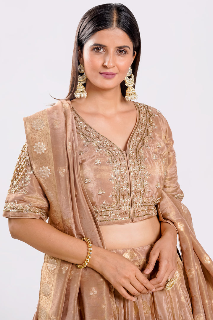 Tissue Fabric Light Brown Color Readymade Lehenga