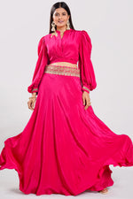 Load image into Gallery viewer, Crepe Fabric Pink Color Oxidised Work Indo Western Dress
