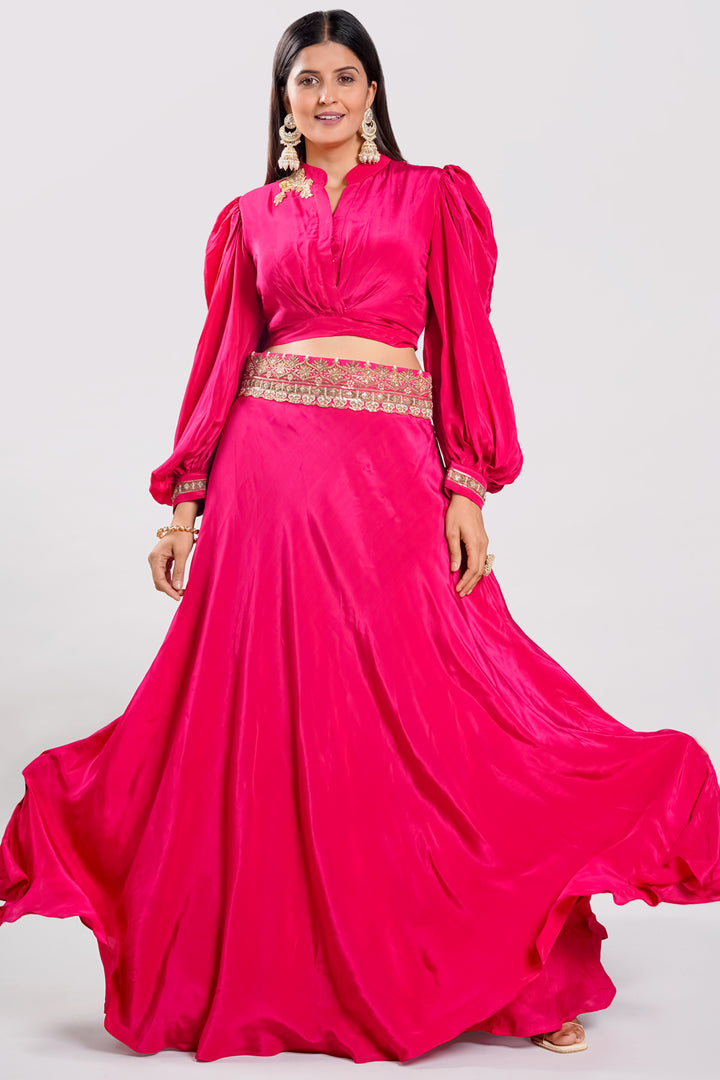 Crepe Fabric Pink Color Oxidised Work Indo Western Dress