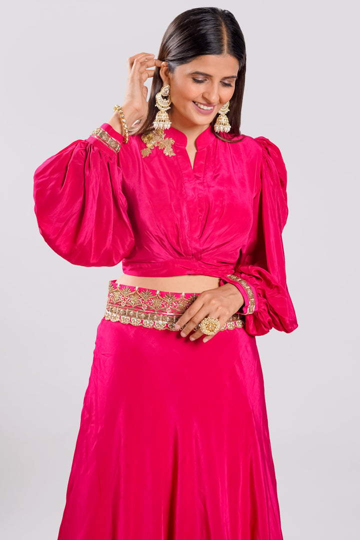 Crepe Fabric Pink Color Oxidised Work Indo Western Dress