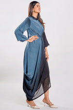 Load image into Gallery viewer, Satin Silk Blue Shaded Sequence Work Readymade Cowl Dress
