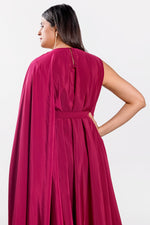 Load image into Gallery viewer, Magenta Crepe Satin Fabric Indo Western Cowl Dress With Belt
