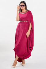 Load image into Gallery viewer, Magenta Crepe Satin Fabric Indo Western Cowl Dress With Belt
