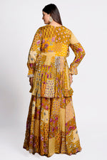 Load image into Gallery viewer, Brown Color Paplum Georgette Zardosi Goti Patta Indo Western Palazzo Suit
